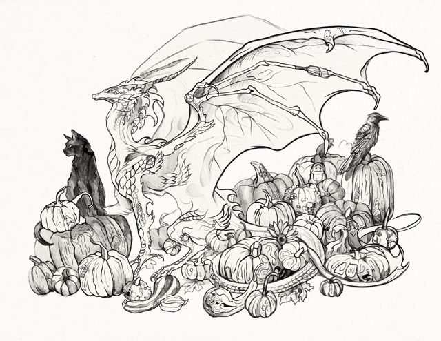 Halloween dragon illustration with hidden objects